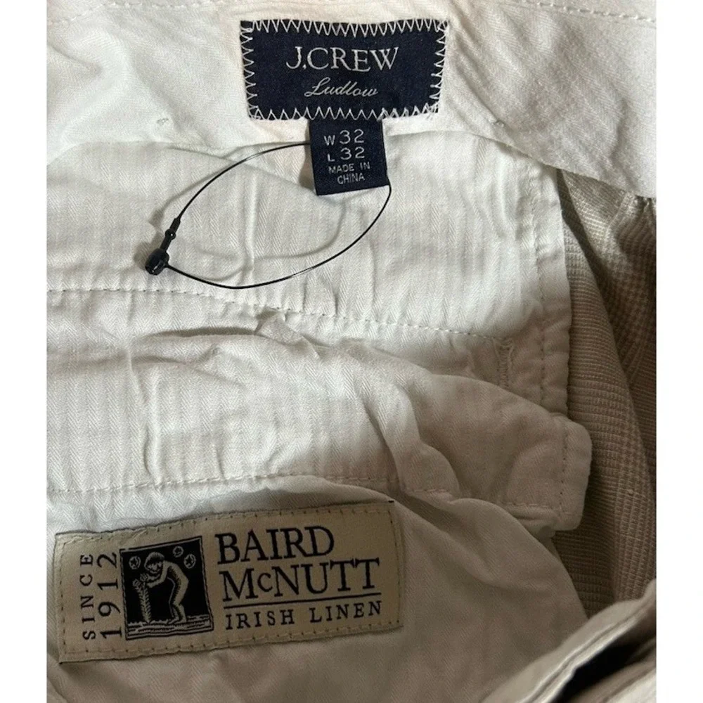 J.Crew Ludlow Slim Dress Pants Linen Blend Beige Plaid Mens Sz 32x32 (33x30) NEW
